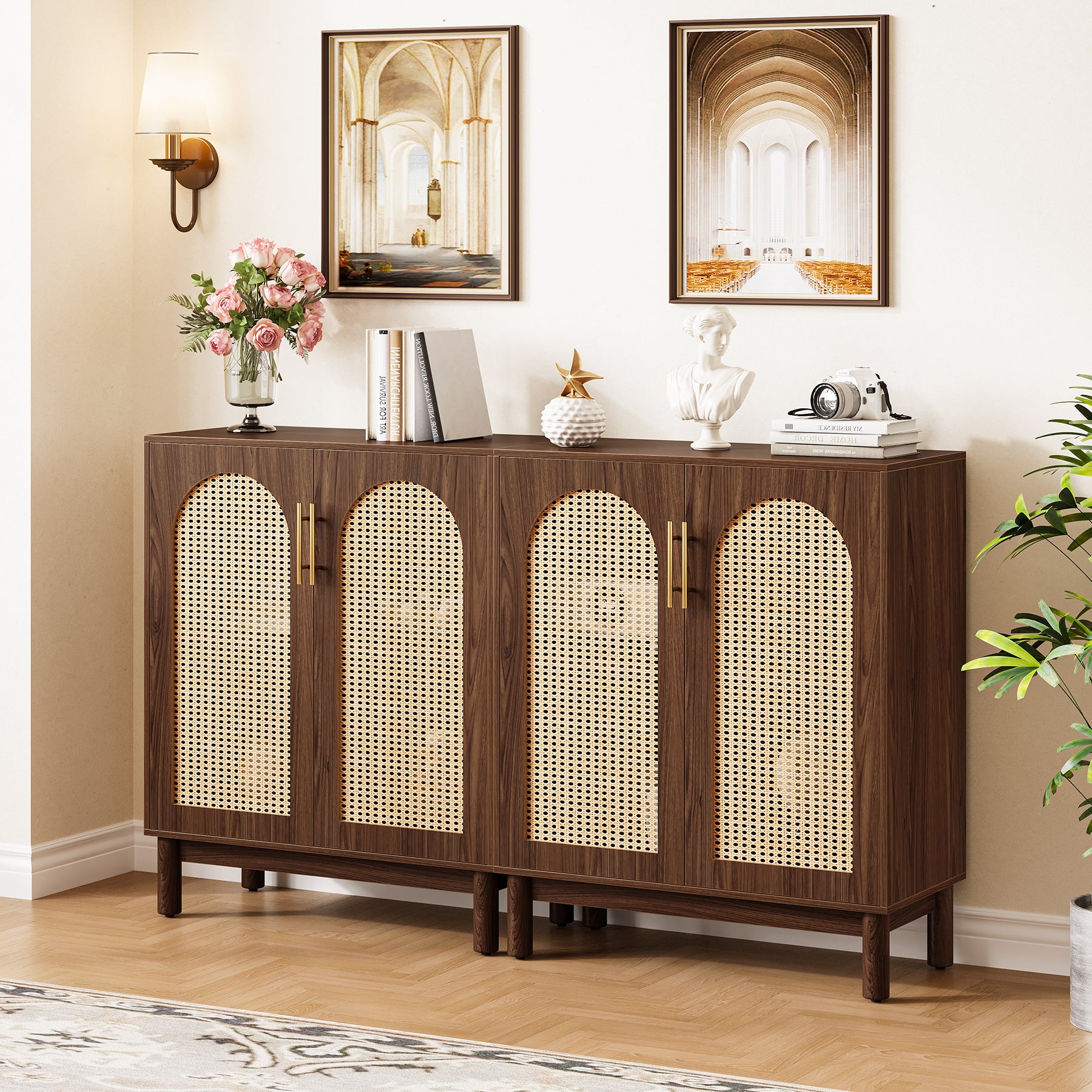 59" Sideboard Buffet Cabinet with Handmade Rattan Doors
